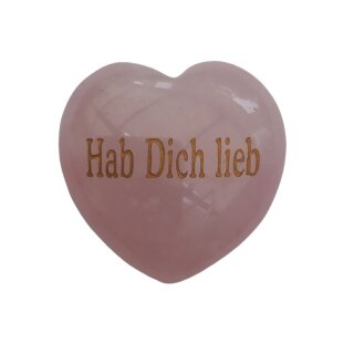 Rosenquarz Edelstein Herz bauchig klein "Hab Dich lieb" ca.62g