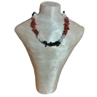 Jaspis Rot-Achat weiß-Turmalin schwarz Kette ca.45-52cm