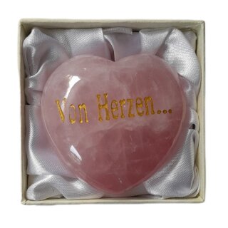 Rosenquarz Edelstein Herz bauchig "Von Herzen..."